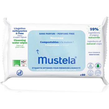 Mustela Compostable at Home Cleansing Wipes Perfume Free почистващи кърпички без парфюм за деца от раждането им 60 бр