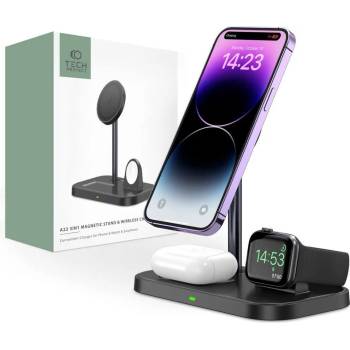 Tech-Protect 3-in-1 Magnetic MagSafe Wireless Charger A22 - тройна поставка (пад) за безжично зареждане за iPhone с Magsafe, Apple Watch и AirPods Pro (черен)