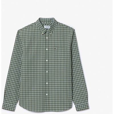 Lacoste Regular-Fit Plaid Poplin Shirt - Khaki