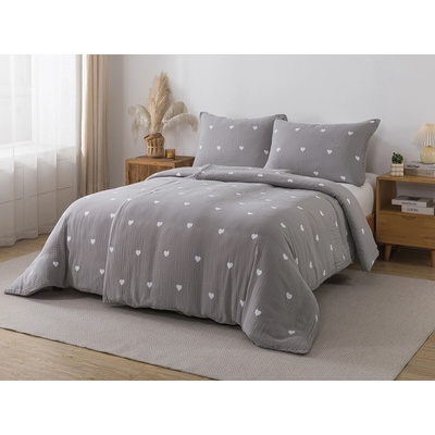 Xpose mušelínové obliečky SRDCOVKA Premium sivé 220x200 70x90