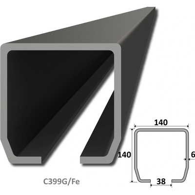 C profil GRANDE, 140 x 140 x 6 x 2000 mm, černý Fe