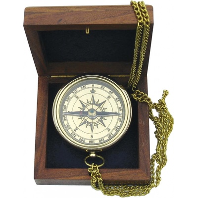 SEA CLUB Kompas mosazný v dřevěné krabičce s vyrytou kotvou 6 cm – Zboží Dáma