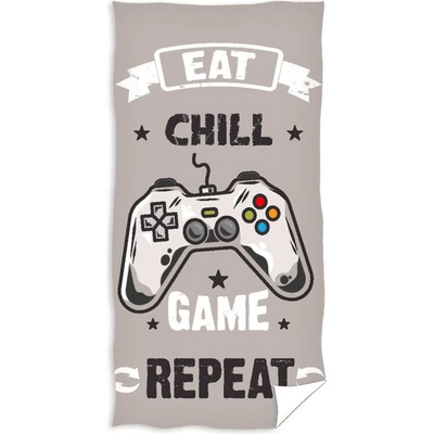 Carbotex Dětská plážová osuška GAMER HERNÍ FLOW béžovo šedá 90 x 180 cm