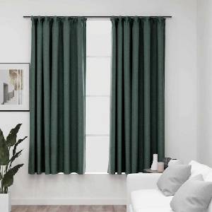 Pure Line Home Завеси с ленена текстура в цвят зелен с перделък, 2 бр. , 140 x 175 см