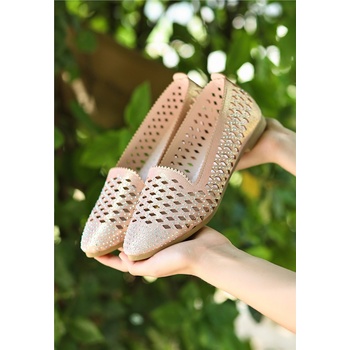 Erbil Shoes Дамски балерини с декоративни мъниста - Цвят Пудра #366456 (366456_Пудра)