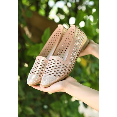 Erbil Shoes Дамски балерини с декоративни мъниста - Цвят Пудра #366456 (366456_Пудра)