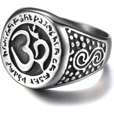 Impress Jewelry Masivní ocelový prsten se symbolem Óm a mantrou Velikost prstenu 62