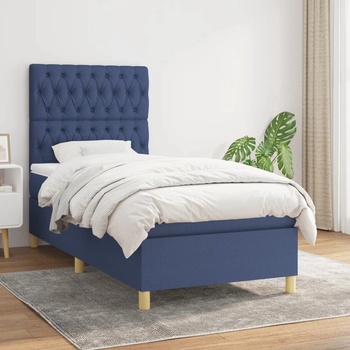 vidaXL Боксспринг легло с матрак, синя, 90x190 см, плат (3142543)