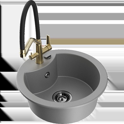 Diego гранитна мивка с 1 отделение и кухненски смесител Duo, сив - 6512-71-671701-57-B (6512-71-671701-57-B)