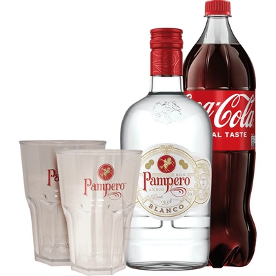 Rum Pampero Blanco 37,5% 0,7 l a Cola 1 l (darčekové balenie 2 Long Poháre)