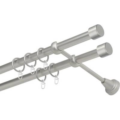 OK-GarnýžeCZ Garnýž kovová dvouřadá 19mm Pullo double satina 130 cm do stěny / kroužky s háčkem