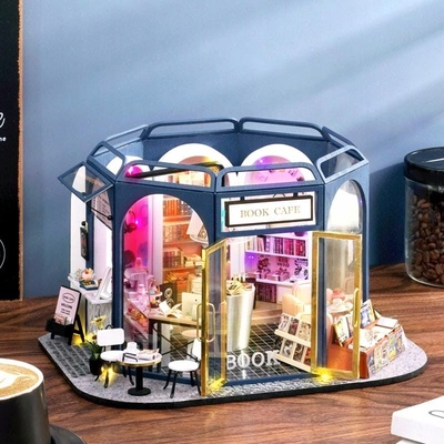 HABARRI Miniatura domečku DIY LED knihovna, obchod s hudbou