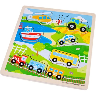 Bigjigs Toys Дървен пъзел със звуци Bigjigs - Транспорт, 6 части (34032)