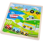 Bigjigs Toys Дървен пъзел със звуци Bigjigs - Транспорт, 6 части (34032) - ozone