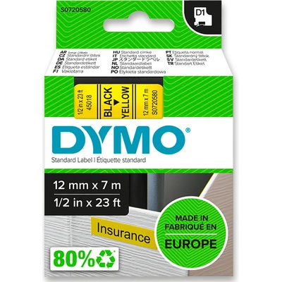 Dymo D1 S0720580 - originální polyesterová páska - 12 mm × 7 m, černo-žlutá