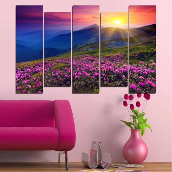 Vivid Home Картини пана Vivid Home от 5 части, Цветя, Канава, 110x65 см, 3-та Форма №0152