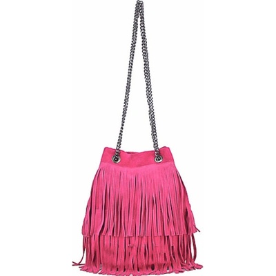 Mondo Italia Semišová strapcová kožená kabelka 429 fuchsia