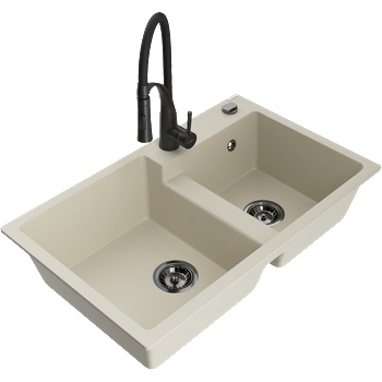 Mexen Tomas гранитна мивка с 2 отделения с кухненски смесител Aster, бежов - 6516-69-73450-70-B (6516-69-73450-70-B)