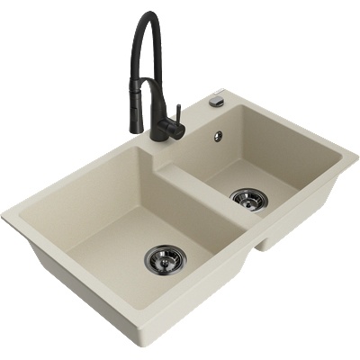 Mexen Tomas гранитна мивка с 2 отделения с кухненски смесител Aster, бежов - 6516-69-73450-70-B (6516-69-73450-70-B)
