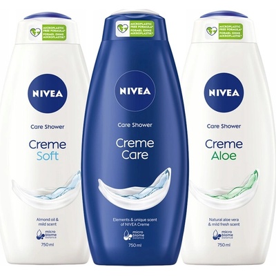 NIVEA Creme sada sprchový gel a do koupele pro ženy, rodinné balení 3x750ml