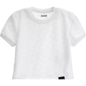 Image 1 of GUESS Къса тениска за момиче в бяло с релефни лога Guess