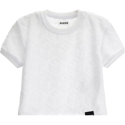 GUESS Къса тениска за момиче в бяло с релефни лога Guess