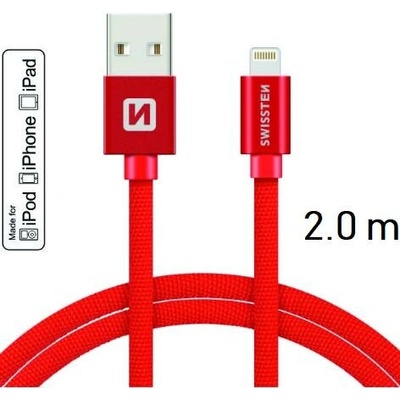 Swissten MFI licencovaný datový lightning kabel textile červený 1.2m / 2.0m Délka: 2m