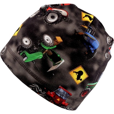 dětská bavlněná čepice na jaro a podzim šedá traktor
