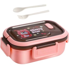 Lunchbox s priehradkami a príborom Ružová/Medvedík