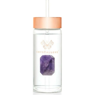 CRYSTALLOVE Skleněná lahvička na vodu s ametystem a brčkem 400ml