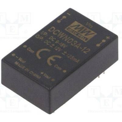 MEAN WELL DCWN03A-12 Měnič: DC/DC; 3W; Uvst: 9÷18VDC; Uvýst: 12VDC; Uvýst2: -12VDC; DIP24