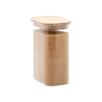 Pebbly Dóza PKV-068 skleněná bambusové víko obdelníkový tvar zaoblené hrany 1,2 l