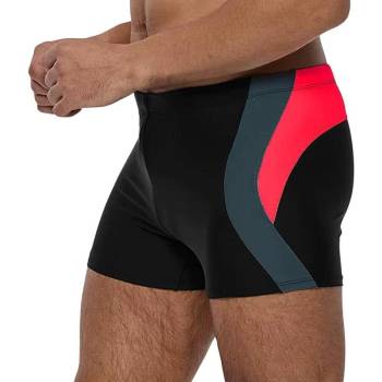 Мъжки бански боксер в черно с червен и сив акцент