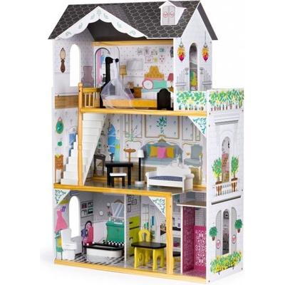 Eco Toys Drevený domček pre bábiky Liza s výťahom + LED pásik