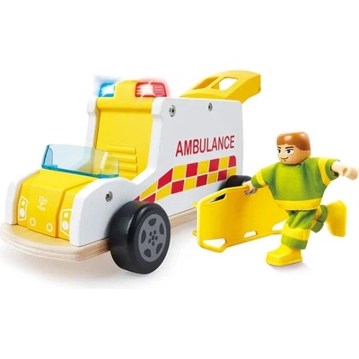 Hape Детска дървена линейка Hape - Rapid Response, 4 части (H3091)