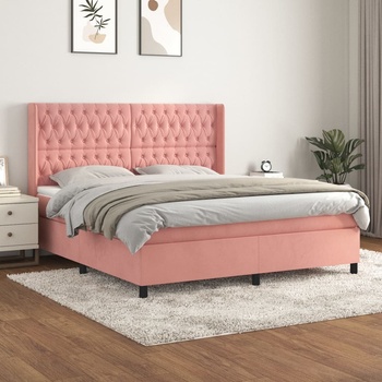 vidaXL Боксспринг легло с матрак, розово, 180x200 см, кадифе (3132878)