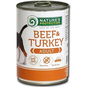 AKVATERA Nature's Protection DOG Adult Beef & Turkey, консерва с говеждо и пуешко месо, за пораснали кучета с чувствителна храносмилателна система, Литва - 400 гр