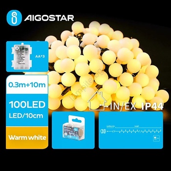 Aigostar - LED Екстериорни лампички 100xLED/3xAA/8 функции 10, 3 м IP44 топло бял (AI1152)