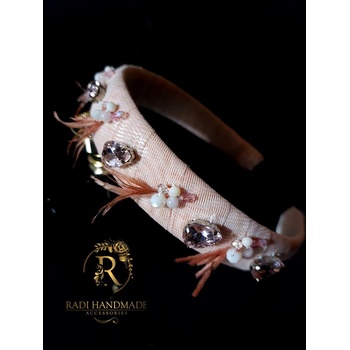 Radi handmade Розова диадема с камъни, пера, розов кварц (790)