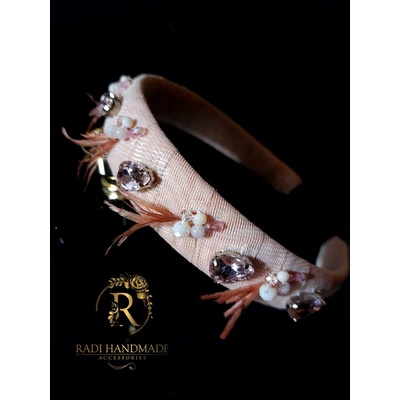 Radi handmade Розова диадема с камъни, пера, розов кварц (790)