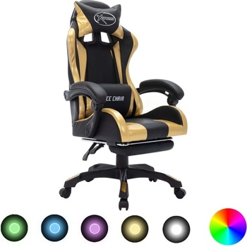 Vidaxl Herná stolička s RGB LED svetlami zlato-čierna umelá koža