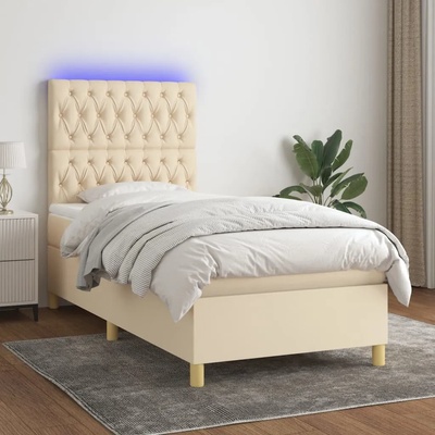 vidaXL Боксспринг легло с матрак и LED, кремаво, 80x200 см, плат (3135634)