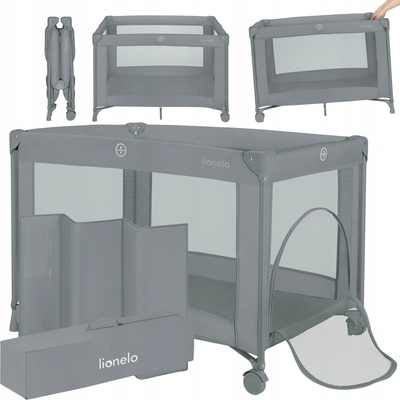 Lionelo Cestovná postieľka Aurora Grey Concrete