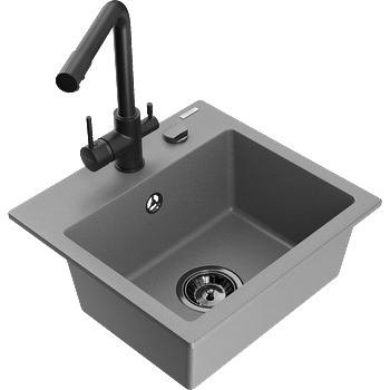 Mexen Milo гранитна мивка с 1 камера с кухненски смесител Duero, сив (6505-71-671600-70-B)