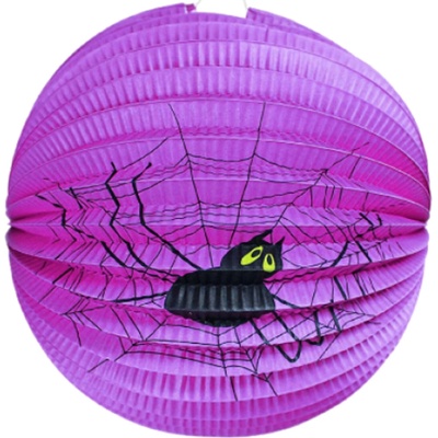 Lampión Halloween okrúhly fialový pavúk 25cm