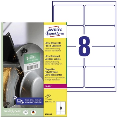 Avery-Zweckform L7914-40 99.1 x 67.7 mm polyethilenová fólie biela 320 ks trvalé Fóliové etikety laser, kópie