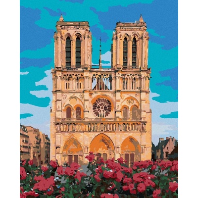 zuty Malování Podle Čísel Notre Dame V Paříži A Červené Květiny 80 x 100 Cm Plátno Rám