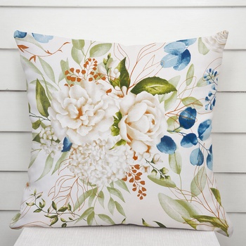 Biante bavlna Sandra SA-668 Kvety a modro-zelené listy na bielom 60 x 60 cm