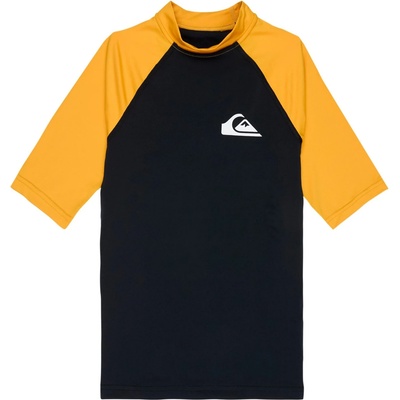 Quiksilver Детска плажна тениска от ликра Quiksilver Kid's Everyday UPF50 S/S Lycra - Black / Mineral Yellow - размер 10 (US) (750-1801-0712)