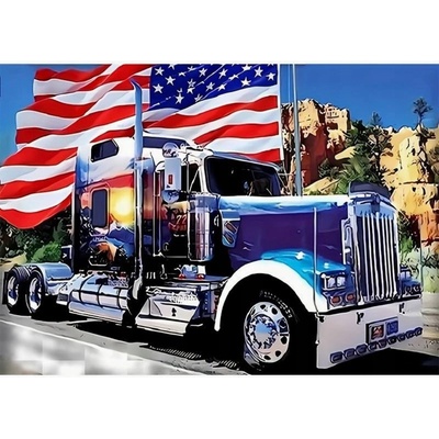 Norimpex - Puzzle Diamant painting: American car with flag 30x40cm - 1 - 39 piese